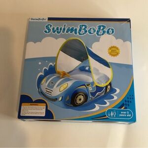 Swim Bobo Baby Toddler Pool Float W/ Canopy Sun Protection  Blue Car Shape Boat